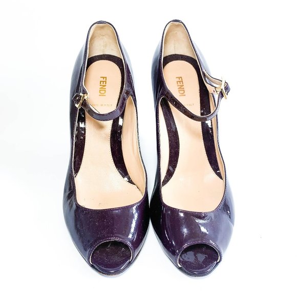 Fendi Shoes - Fendi Patent Leather Peep Toe Wedges
